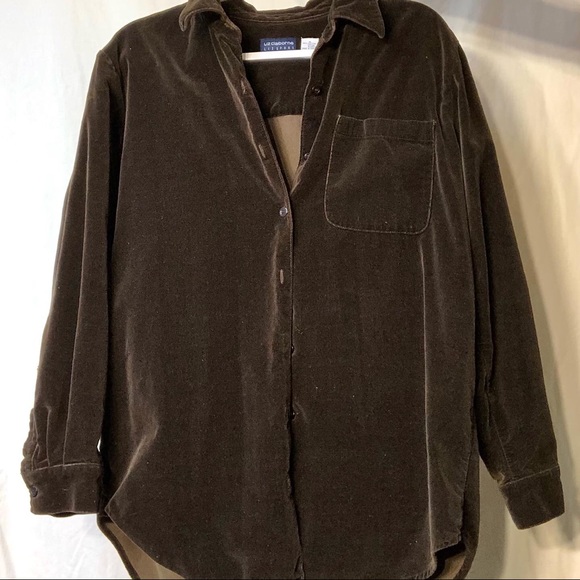 Liz Claiborne brown velvet long sleeve button down - Picture 3 of 4